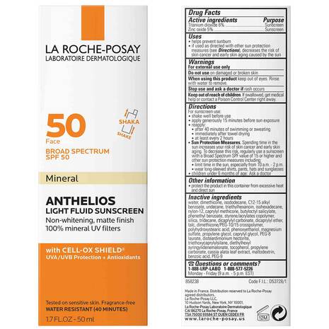 La Roche Posay ANTHELIOS MINERAL ZINC OXIDE SUNSCREEN SPF 50 Mineral Zinc Oxide Sunscreen For Face